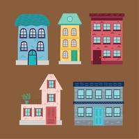 fem stadsbyggnader ikoner vektor