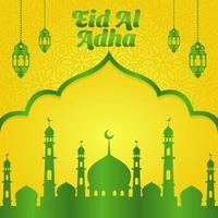 eid al adha grußkartendesign mit moscheenillustration vektor