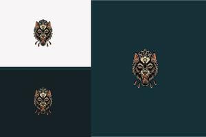 logotyp design av head wolf monster vektor illustration design