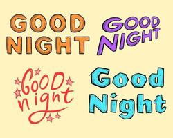 god natt typografi färgglada illustration set gratis vektor