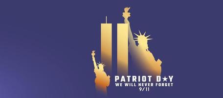 9 11 minnesdag 11 september.patriotdagen nyc world trade center. vi kommer aldrig att glömma, terrorattackerna den 11 september. World Trade Center med gyllene frihet vektor