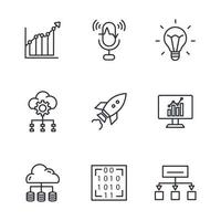 Symbole für maschinelles Lernen festgelegt. Symbolvektorelemente für maschinelles Lernen für das Infografik-Web vektor