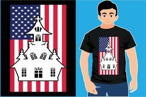 amerikanische flagge mit halloween-t-shirt-design. vektor