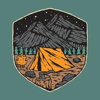 ursprüngliche vektorillustration im weinlesestil. vintage camping im hintergrund des berges. Illustration T-Shirt-Print-Design vektor