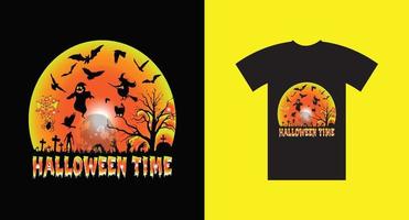 Halloween-Zeit-Horror-schwarzer Hintergrund-T-Shirt-Design. vektor
