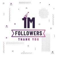 Danke 1 Million Follower, 1000000 Follower feiern modernes, farbenfrohes Design. vektor