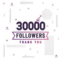 tack 30 000 följare, 30 000 följare firande modern färgstark design. vektor