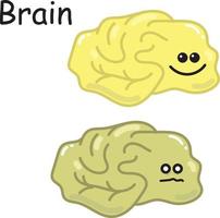 stock illustration vektor illustration av en inre organ hjärna. tecknad teckning för barn medicinskt tema frisk och sjuk hjärna. söt bild kawaii doodle stil isolerad på vitt
