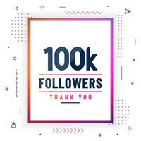 Danke 100.000 Follower, 100.000 Follower feiern modernes, farbenfrohes Design. vektor
