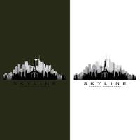 city skyline, skyskrapa för urban fastighetsbyggnad logotyp design vektor