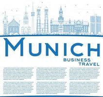skissera Münchens skyline med blå byggnader och kopieringsutrymme. vektor