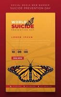Banner-Vorlage auf gelbem Hintergrund mit fliegendem Schmetterling für das Design des Suizidpräventionstages vektor