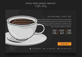 banner mall med kaffe i tecknad design för internationella kaffedagen kampanjdesign vektor