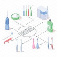 isometrisches flussdiagramm für die zahnhygiene vektor