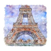 eiffelturm paris frankreich aquarellskizze handgezeichnete illustration vektor