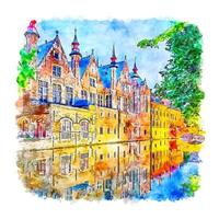 Brugge Belgien akvarell skiss handritad illustration vektor