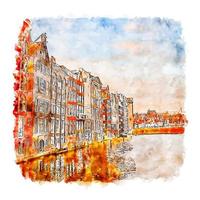 arkitektur amsterdam nederländerna akvarell skiss handritad illustration vektor