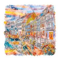 colmar elsass frankreich aquarellskizze handgezeichnete illustration vektor