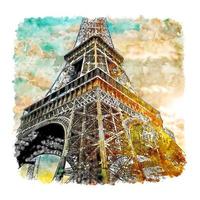 eiffelturm paris frankreich aquarellskizze handgezeichnete illustration vektor