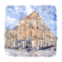 architektur paris frankreich aquarellskizze handgezeichnete illustration vektor