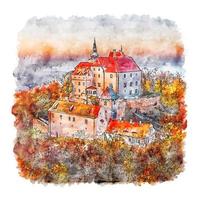 Schloss Vysoky Chlumec Tschechische Republik Aquarellskizze handgezeichnete Illustration vektor