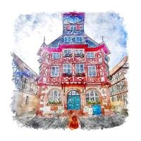 heppenheim deutschland aquarellskizze handgezeichnete illustration vektor