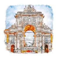 das tor nach lissabon aquarell skizze handgezeichnete illustration vektor