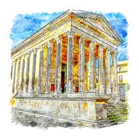 maison carree nimes Frankrike akvarell skiss handritad illustration vektor