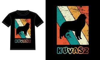 lustige kuvasz retro vintage sonnenuntergang t-shirt designvorlage, kuvasz tafel, autofensteraufkleber, pod, cover, isolierter weißer hintergrund, silhouette geschenk für kuvasz liebhaber vektor