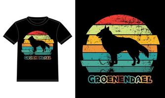 lustige Groenendaeler Retro Vintage Sonnenuntergang T-Shirt Design-Vorlage, Groenendaeler an Bord, Autofensteraufkleber, Schote, Abdeckung, isolierter weißer Hintergrund, Silhouettengeschenk für Groenendaeler-Liebhaber vektor