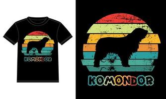 rolig komondor retro vintage solnedgång t-shirt designmall, komondor board, bilfönster klistermärke, pod, lock, isolerad vit bakgrund, siluett present till komondor älskare vektor