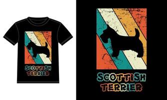 rolig skotsk terrier retro vintage solnedgång t-shirt designmall, skotsk terrierbräda, bilfönsterklistermärke, pod, lock, isolerad vit bakgrund, siluettpresent till skotsk terrierälskare vektor