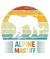 Sonnenuntergang-Silhouettegeschenke des lustigen alpinen Mastiff Vintagen Retro-wesentlichen T - Shirt des Hundeliebhaber-Hundebesitzers vektor