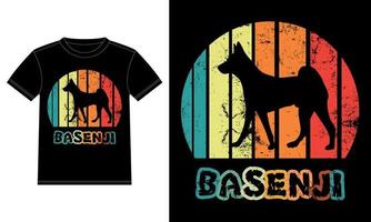 lustiges Basenji-Retro-Vintage-Sonnenuntergang-T-Shirt-Design-Vorlage, Basenji-Brett, Autofensteraufkleber, Schote, Abdeckung, isolierter weißer Hintergrund, Silhouettengeschenk für Basenji-Liebhaber vektor