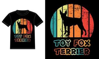 lustiger Spielzeug-Foxterrier Retro-Vintage-Sonnenuntergang-T-Shirt-Design-Vorlage, Spielzeug-Foxterrier-Brett, Autofensteraufkleber, Schote, Abdeckung, isolierter weißer Hintergrund, Silhouettengeschenk für Spielzeug-Foxterrier-Liebhaber vektor