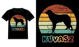 rolig kuvasz retro vintage solnedgång t-shirt designmall, kuvasz board, bilfönster klistermärke, pod, lock, isolerad vit bakgrund, siluett present till kuvasz älskare vektor