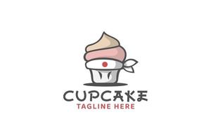 japanisches Cupcake-Logo für jedes Unternehmen, insbesondere für Bäckereien, Konditoreien, hausgemachte Cupcakes, Speisen und Getränke, Cafés, asiatische Speisen, japanische Speisen usw. vektor