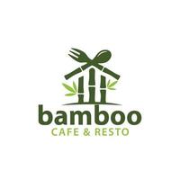 enkel bambulogotyp med sked, gaffel och hus för mat- och dryckesaffärer, café, restaurang, etc. vektor