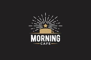morgoncafé-logotyp med en kopp kaffe och stigande stjärna för alla företag, speciellt för café, kafé, restaurang, etc. vektor