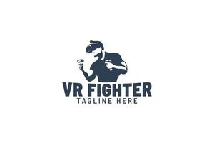 virtuell gamer-logotyp med man som bär vr box-glasögon och poserar som en fighter. vektor