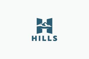Hügellogo mit einer Kombination aus einem Buchstaben h und Hügeln oder Bergen. vektor