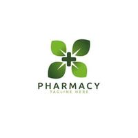 Apothekenlogo mit Kreuz und Blätterbild für jedes Unternehmen, insbesondere für Pharmazie, Medizin, Gesundheitswesen und Medizin. vektor