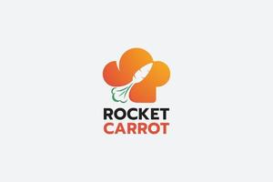 Raketen-Karotten-Logo mit einer Kombination aus einer Kochmütze und einer Karotte als Rakete. vektor