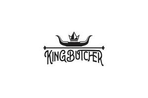 king butcher logotyp med en kombination av kohorn och krona. vektor