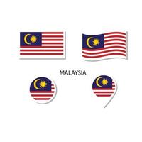 malaysia flagga logotyp Ikonuppsättning, rektangel platta ikoner, cirkulär form, markör med flaggor. vektor