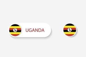 Uganda-Knopfflagge in der Abbildung des Ovals, das mit Wort von Uganda geformt wird. und Knopfflagge Uganda. vektor