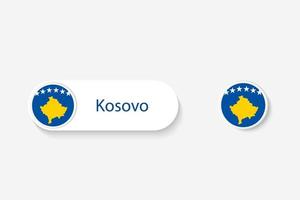 kosovo-knopfflagge in der illustration des ovalen geformt mit dem wort kosovo. und Knopfflagge Kosovo. vektor