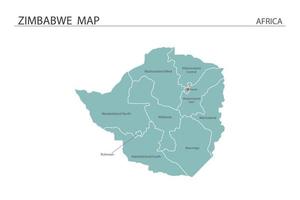 simbabwe-kartenvektorillustration auf weißem hintergrund. Karte hat alle Provinzen und markiert die Hauptstadt von Simbabwe. vektor