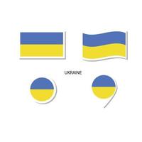 Ukraine-Flaggen-Logo-Icon-Set, rechteckige flache Symbole, kreisförmige Form, Markierung mit Fahnen. vektor