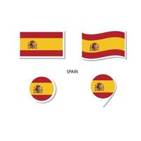 Spanien-Flaggen-Logo-Icon-Set, rechteckige flache Symbole, kreisförmige Form, Markierung mit Fahnen. vektor